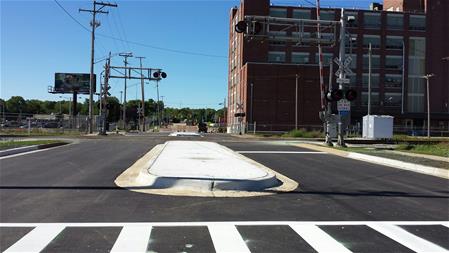 McCamly Street railroad crossing medians